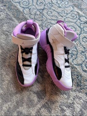 Jordan Kids White, Purple & Black High-Top Sneakers with Velcro Strap